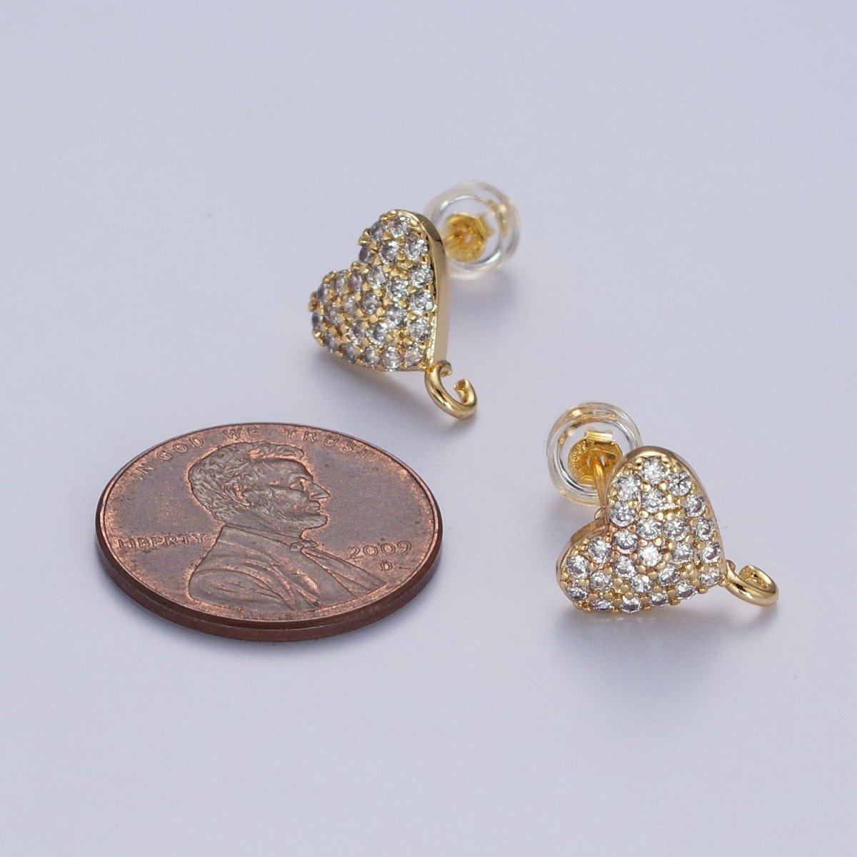 Micro Pave Cubic Zirconia Heart Stud Earrings with Open Loop Link, Valentine Love Component For Earrings Making L-872 - DLUXCA
