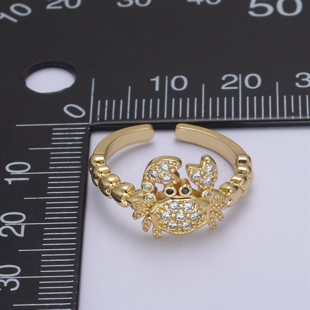 Micro Pave Cute Crab Ring, Heart Textured Gold Adjustable Band Ring, 24K Gold Filled Nature Ocean Wildlife Under The Sea Ring U-440 - DLUXCA