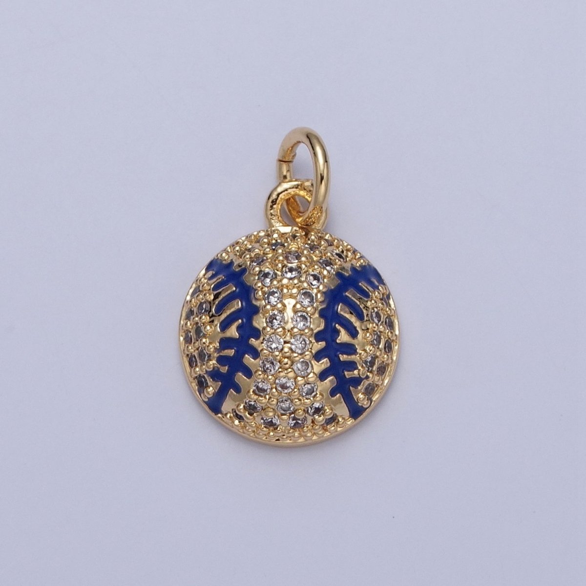 Micro Pave CZ Baseball Charm, Clear Cubic Zirconia with Blue Enamel Stripe Ball | X-065 X-066 - DLUXCA