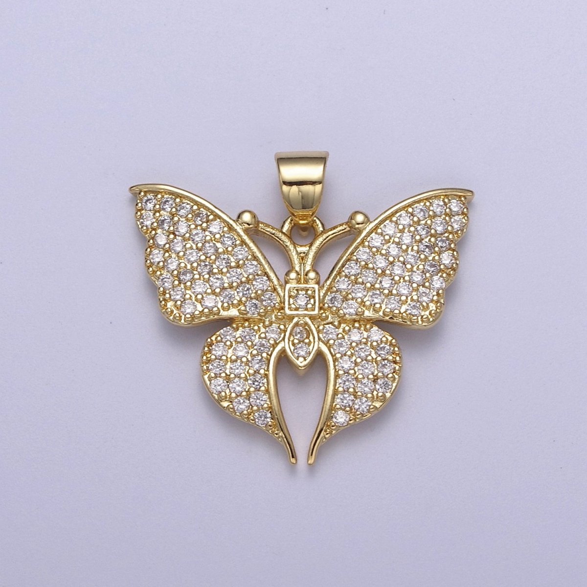 Micro Pave CZ Butterfly Charm Gold Cubic Zirconia Monarch Pendant in 14k Gold Filled H-485 - DLUXCA