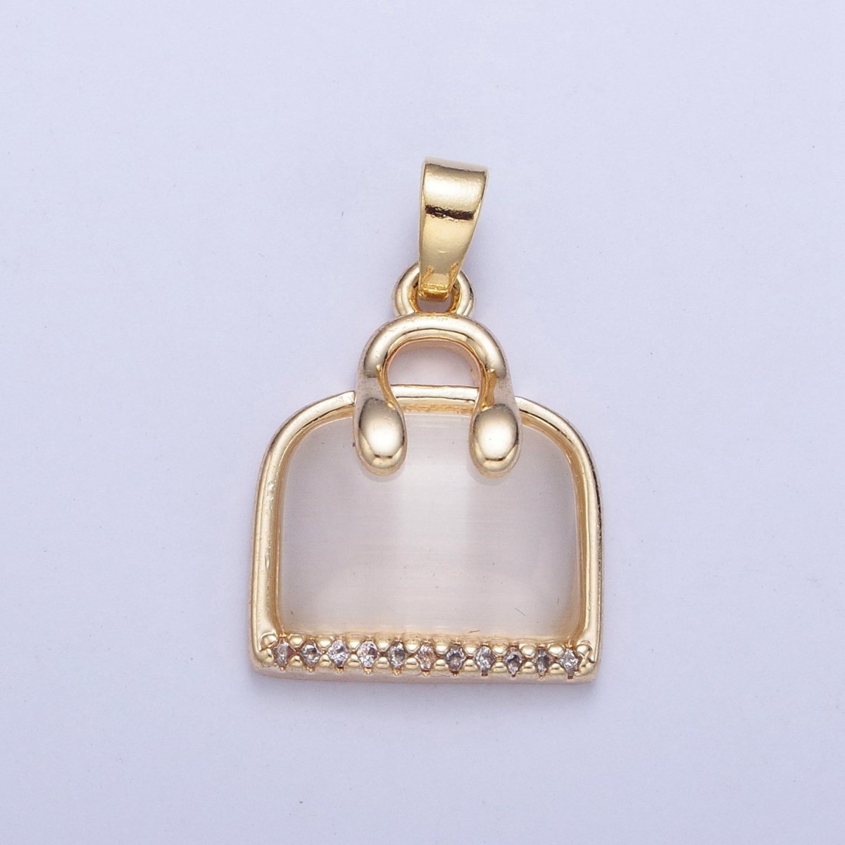 Micro Pave CZ Clear Tiger Eye Purse Suitcase Travel Bag Pendant For Bracelet Necklace Component | X-467 - DLUXCA