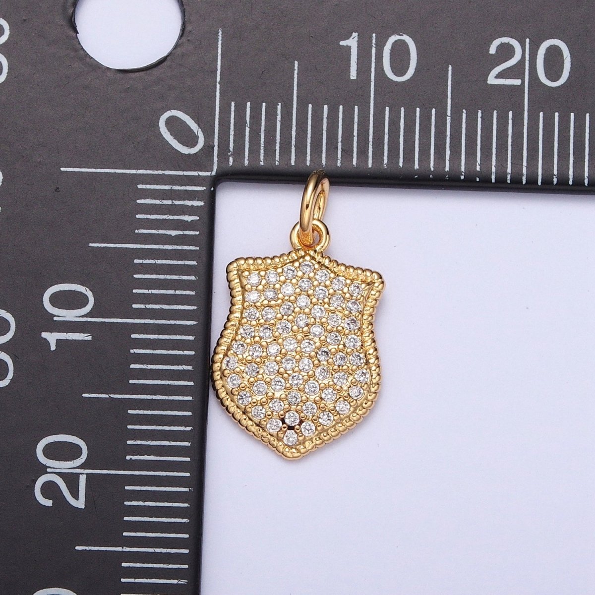 Micro Pave CZ Crest Shield Geometric Charm | X-116 - DLUXCA