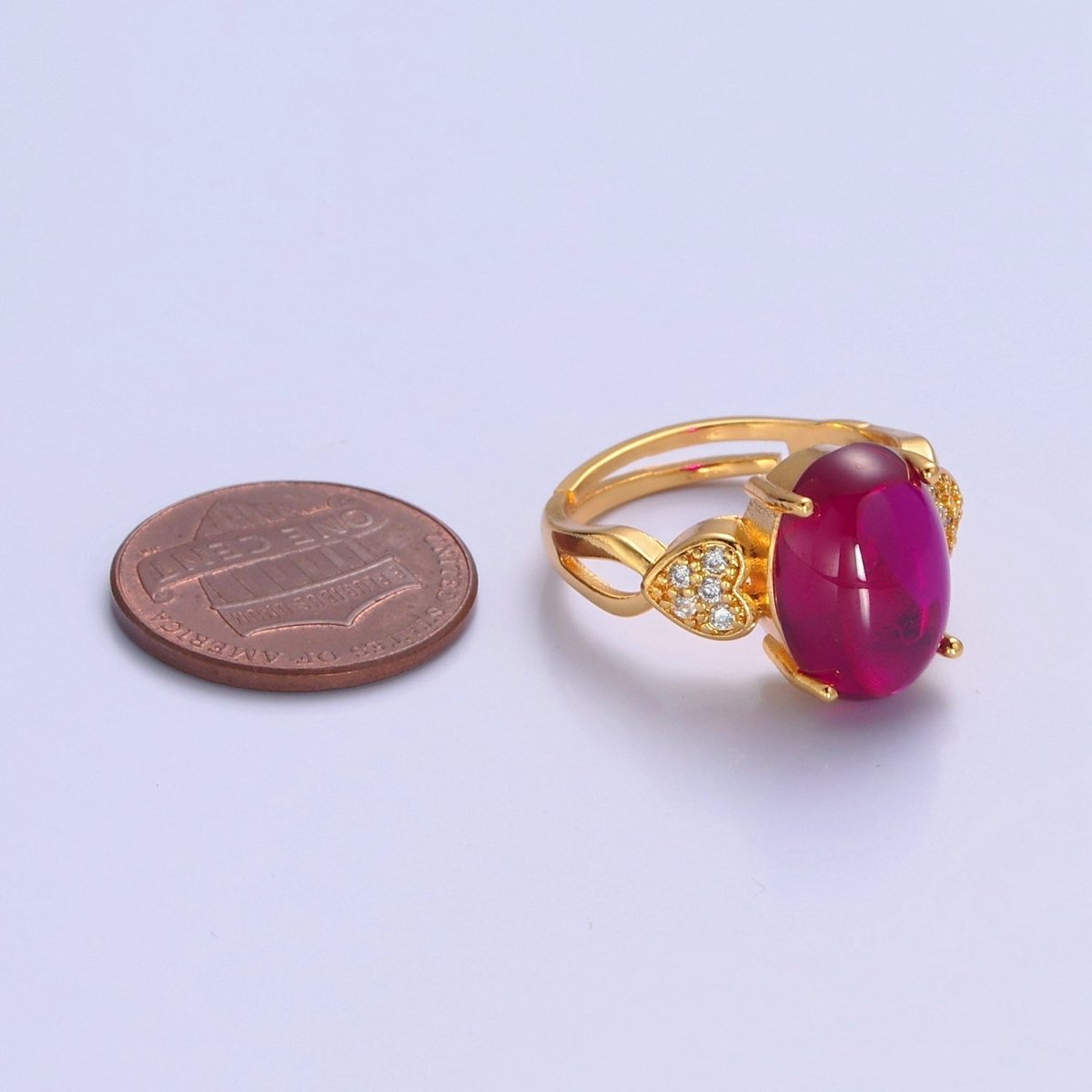 Micro Pave CZ Heart Fuchsia Pink Jade Ring O-774 - DLUXCA