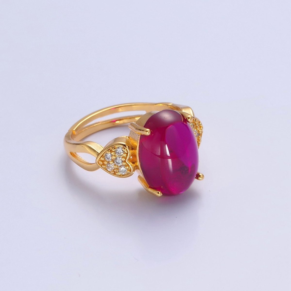 Micro Pave CZ Heart Fuchsia Pink Jade Ring O-774 - DLUXCA