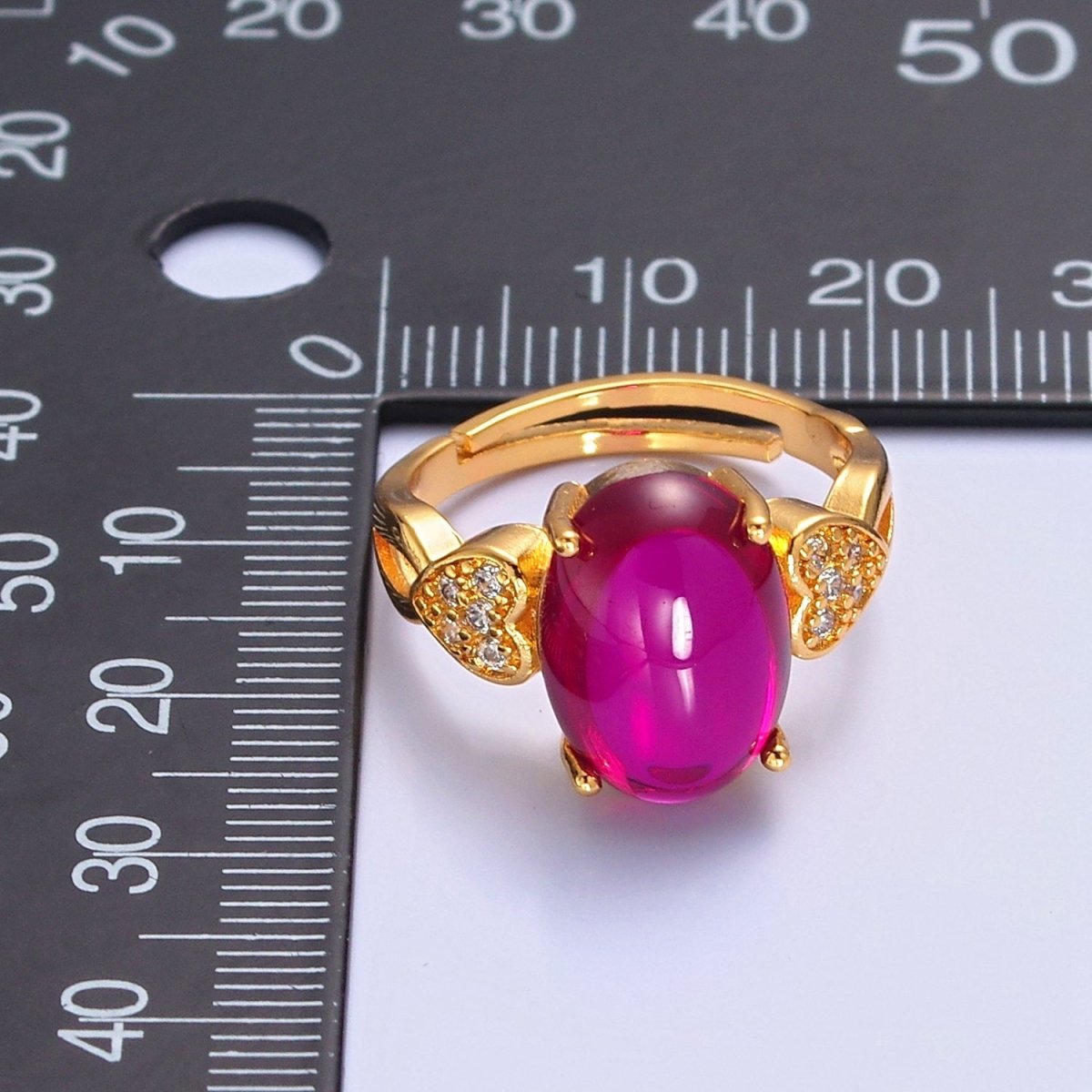 Micro Pave CZ Heart Fuchsia Pink Jade Ring O-774 - DLUXCA