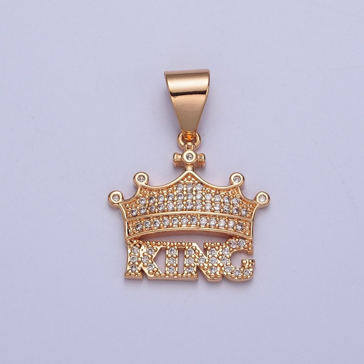 Micro Pave CZ King Crown, Royalty Jewelry Cubic Zirconia Pendant X-353 - DLUXCA