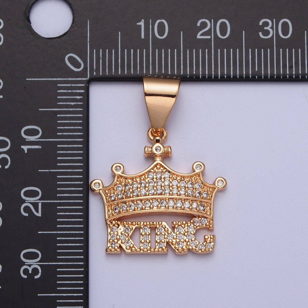 Micro Pave CZ King Crown, Royalty Jewelry Cubic Zirconia Pendant X-353 - DLUXCA