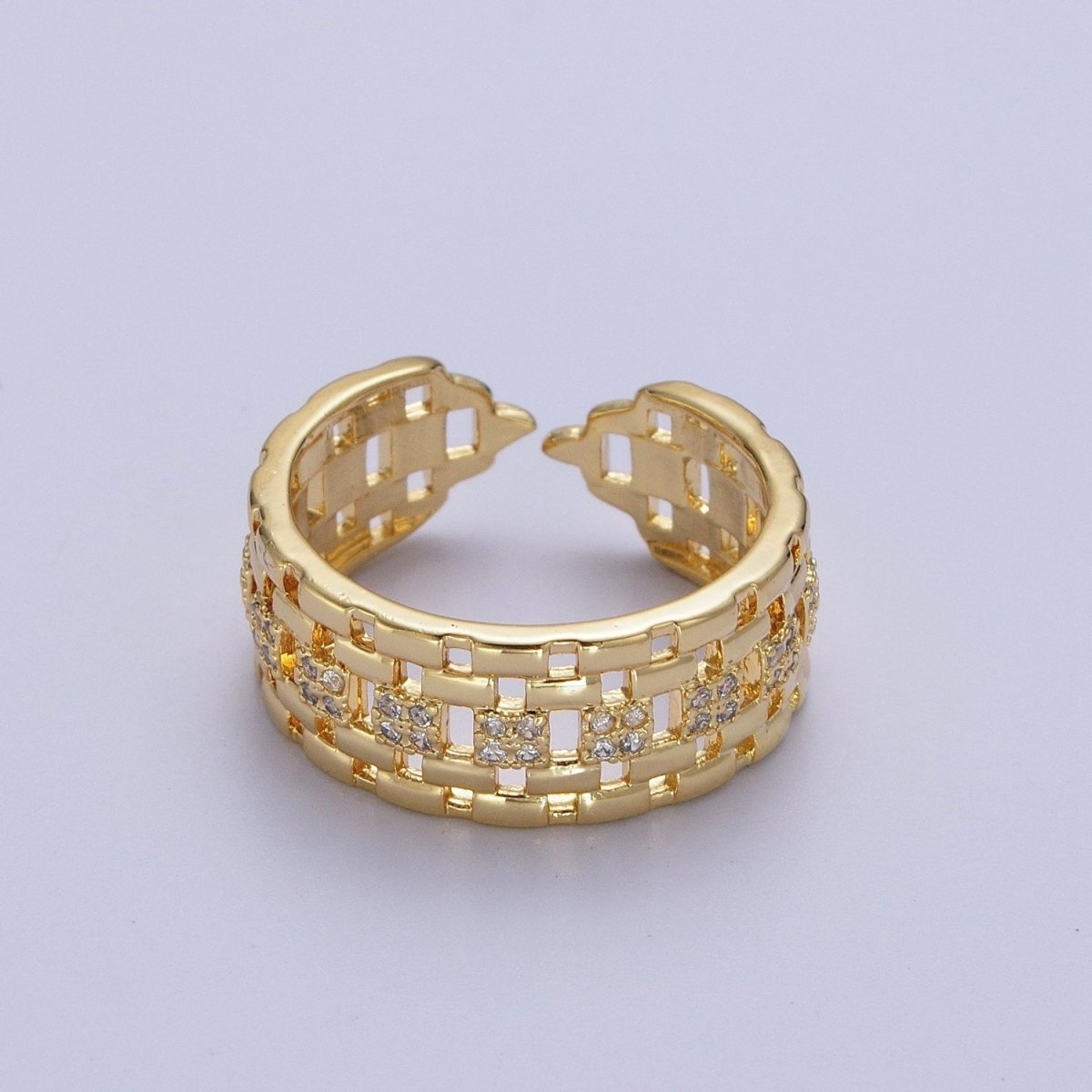 Micro Pave CZ Panther Chain Link Band Ring in Gold & Silver | Y-372 Y-373 - DLUXCA