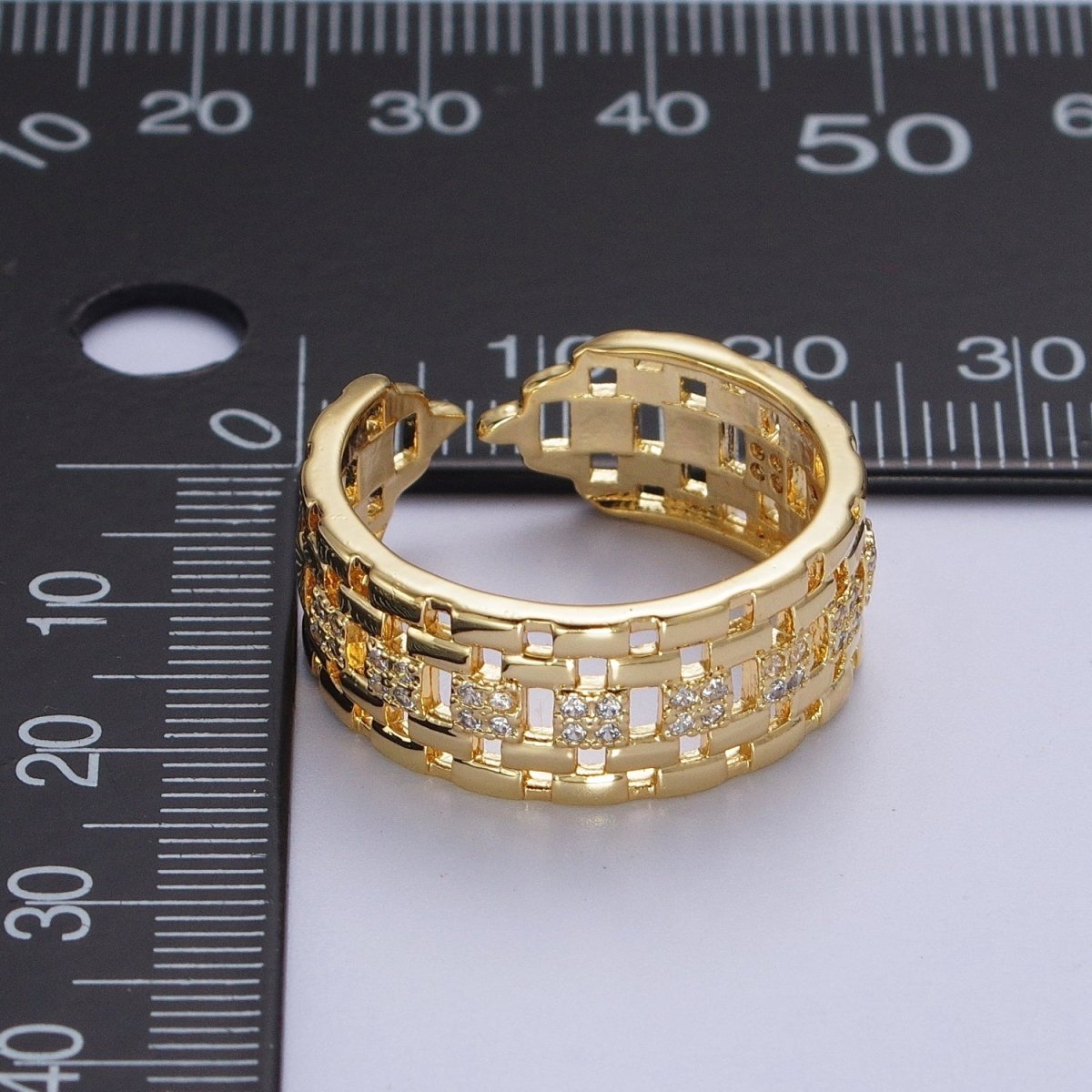 Micro Pave CZ Panther Chain Link Band Ring in Gold & Silver | Y-372 Y-373 - DLUXCA