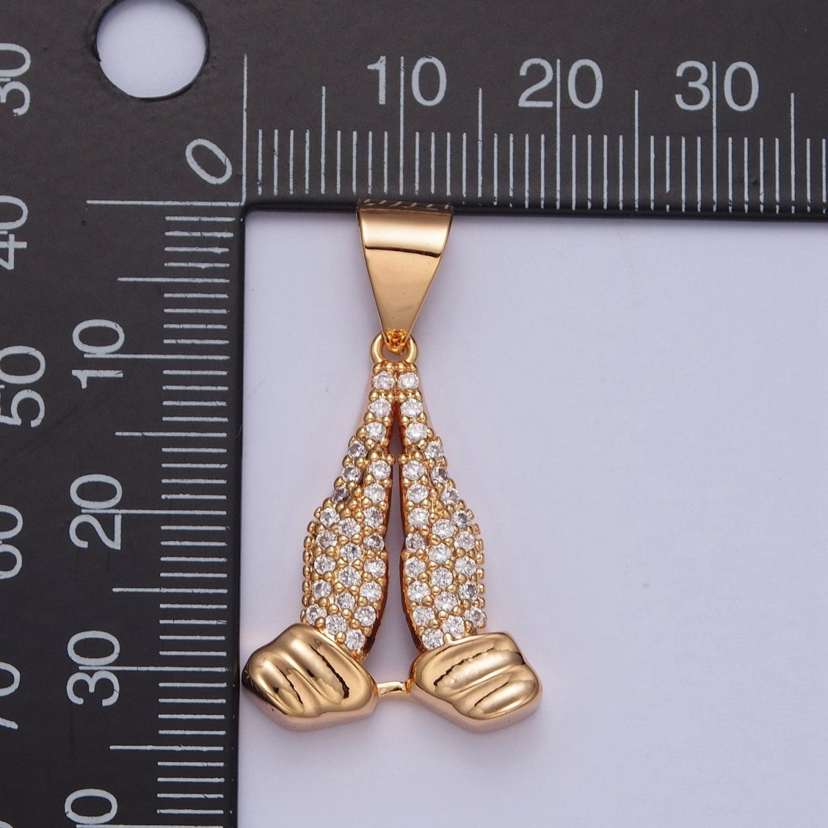 Micro Pave CZ Religious Hand in Prayer Pendant Charm For Jewelry Making, X-358 - DLUXCA