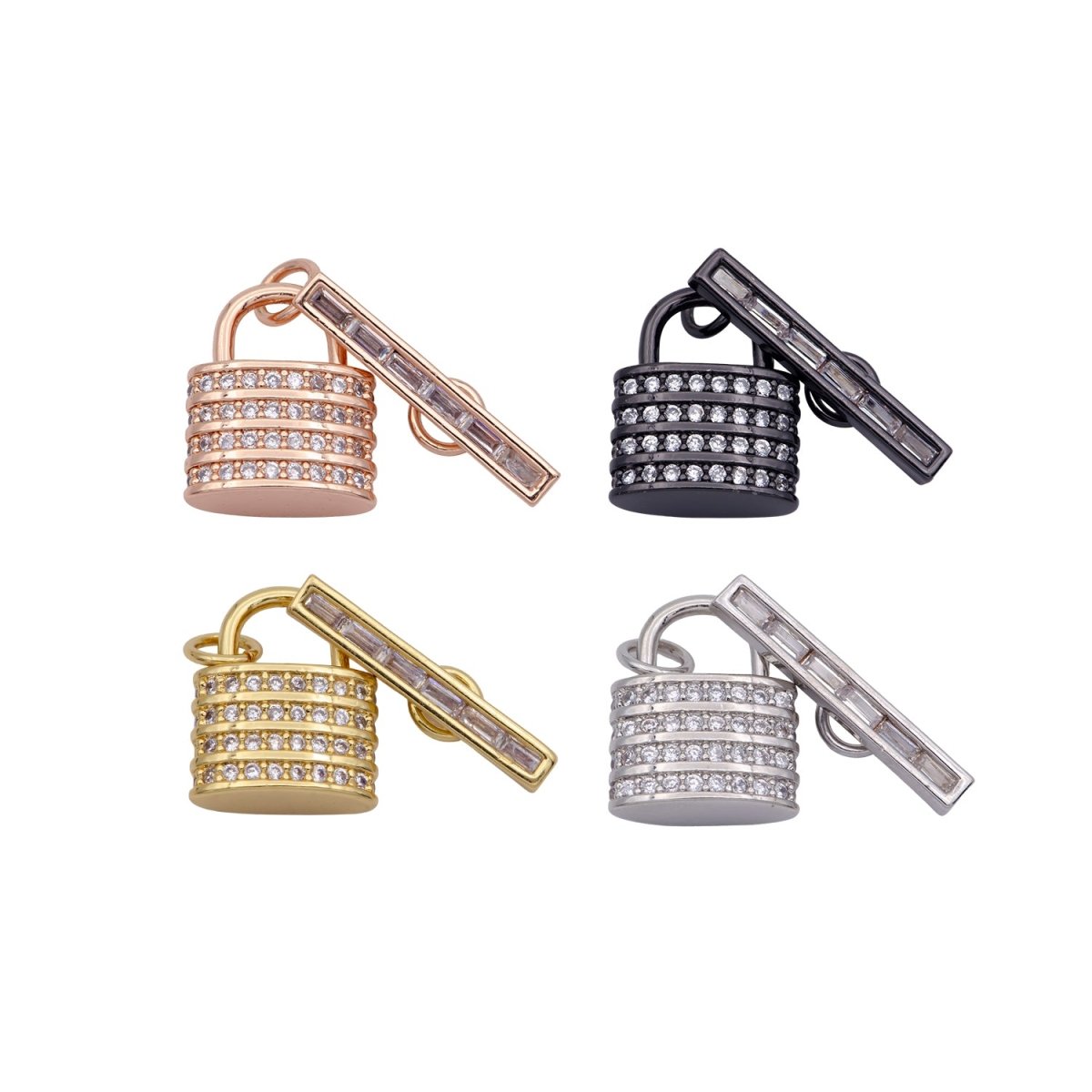 Micro Pave CZ Toggle Clasps, T-Bar, Clasp Connector, Padlock Toggle Clasp, Silver Toggle Clasps Rose Gold Cubic Clasp Jewelry Making, K-526 K-527 - DLUXCA