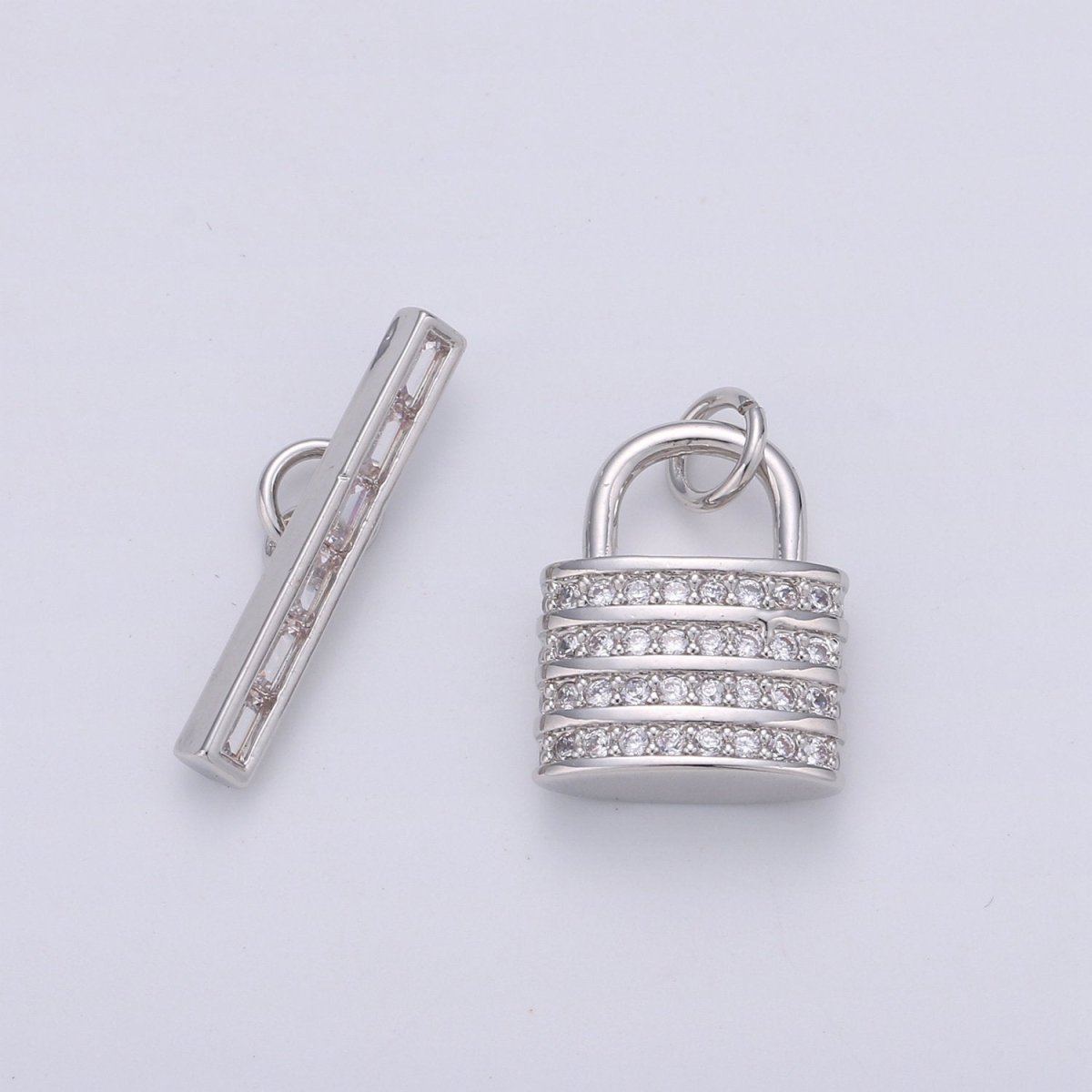 Micro Pave CZ Toggle Clasps, T-Bar, Clasp Connector, Padlock Toggle Clasp, Silver Toggle Clasps Rose Gold Cubic Clasp Jewelry Making, K-526 K-527 - DLUXCA