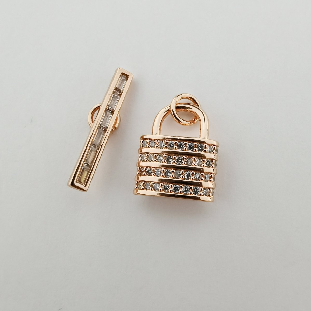 Micro Pave CZ Toggle Clasps, T-Bar, Clasp Connector, Padlock Toggle Clasp, Silver Toggle Clasps Rose Gold Cubic Clasp Jewelry Making, K-526 K-527 - DLUXCA