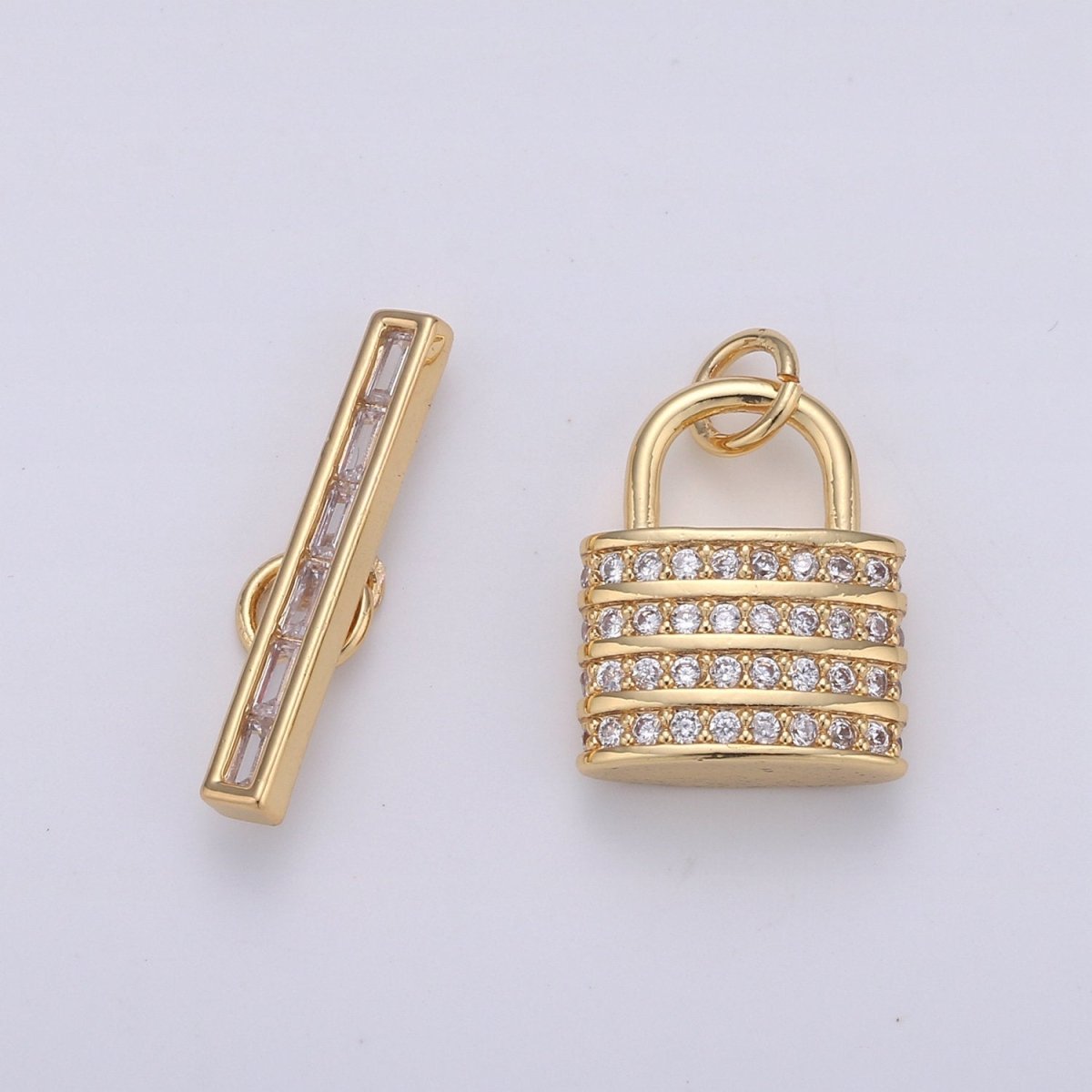 Micro Pave CZ Toggle Clasps, T-Bar, Clasp Connector, Padlock Toggle Clasp, Silver Toggle Clasps Rose Gold Cubic Clasp Jewelry Making, K-526 K-527 - DLUXCA