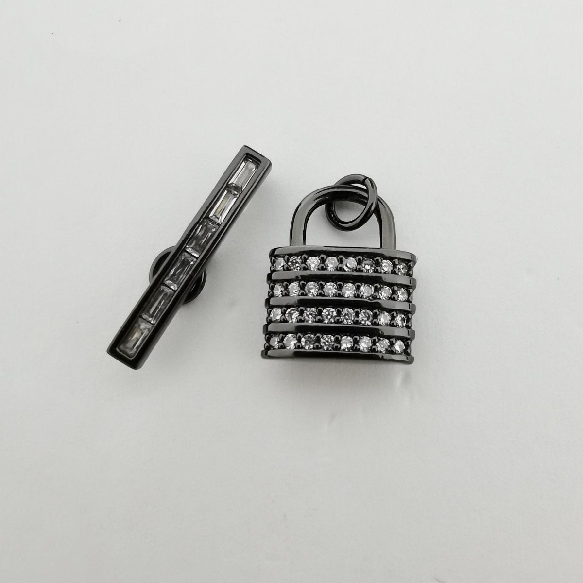 Micro Pave CZ Toggle Clasps, T-Bar, Clasp Connector, Padlock Toggle Clasp, Silver Toggle Clasps Rose Gold Cubic Clasp Jewelry Making, K-526 K-527 - DLUXCA