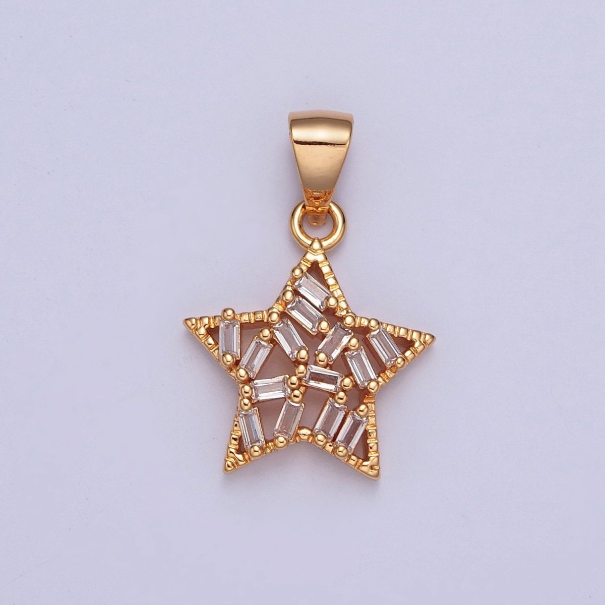 Micro Pave Dainty Baguette Pendant, Celestial Star Charm For Jewelry Making X-362 - DLUXCA