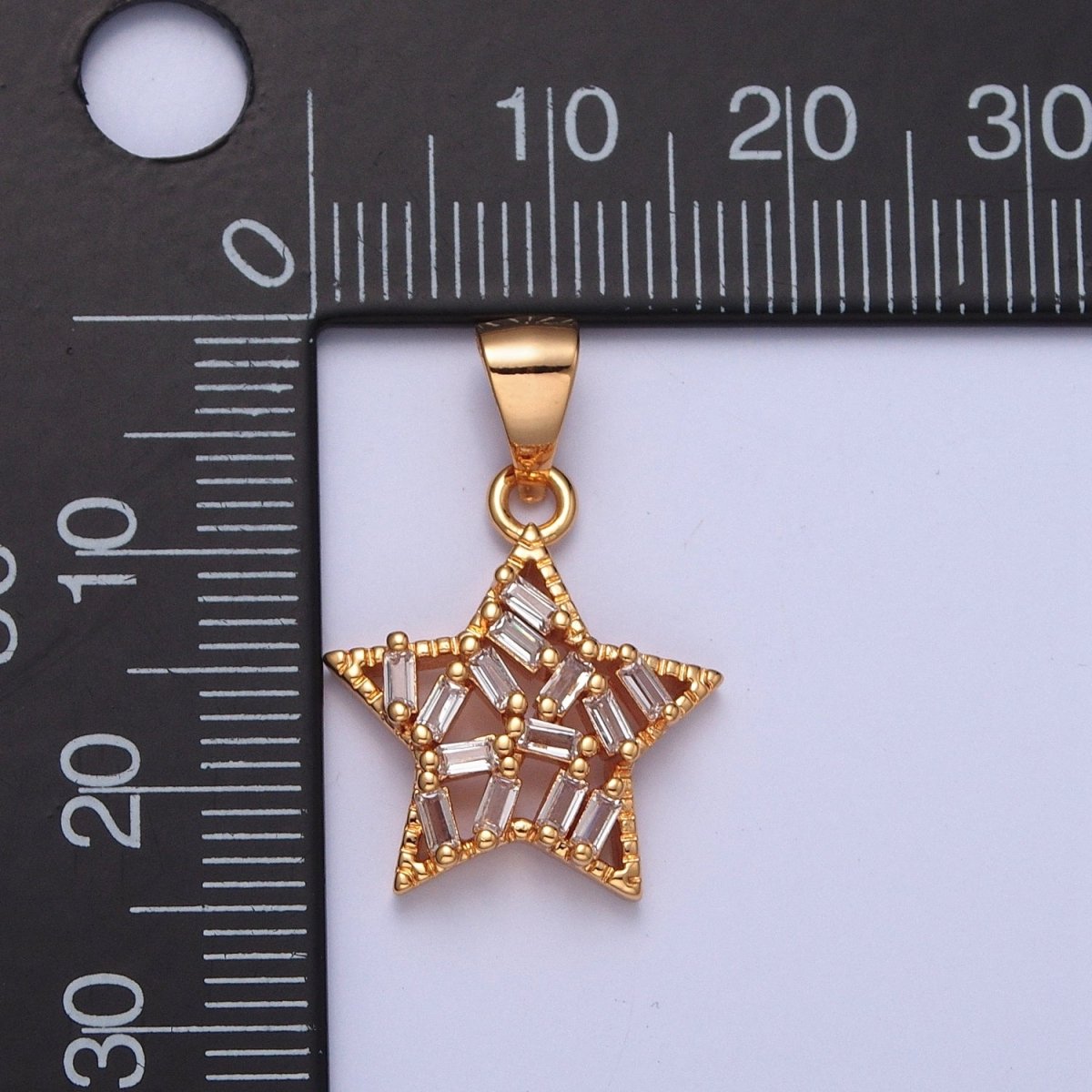 Micro Pave Dainty Baguette Pendant, Celestial Star Charm For Jewelry Making X-362 - DLUXCA