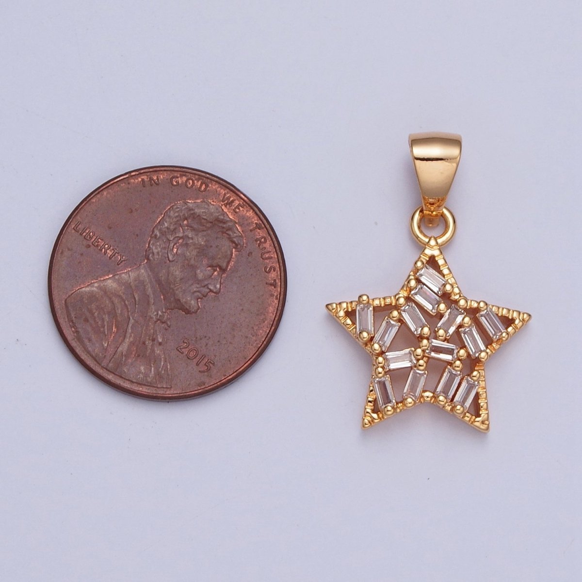 Micro Pave Dainty Baguette Pendant, Celestial Star Charm For Jewelry Making X-362 - DLUXCA