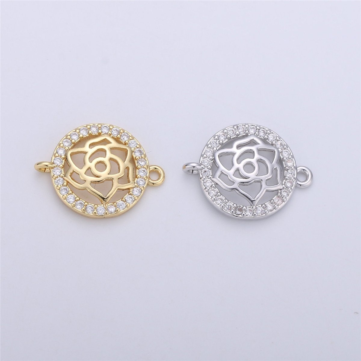 Micro Pave Dainty Rose Connectors Filigree Flower Charms in 14K Gold Filled for Bracelet Jewelry Supplies Component F-325 - DLUXCA