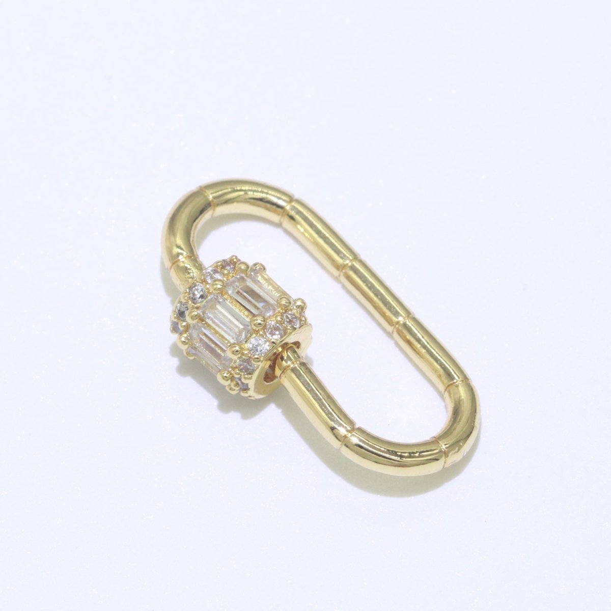 Micro Pave Diamond Heart w/ Screw Mechanism Clasp, Gold Clear Carabiner Snap Lock Supply for heavier chain connector L-334~L-337 - DLUXCA