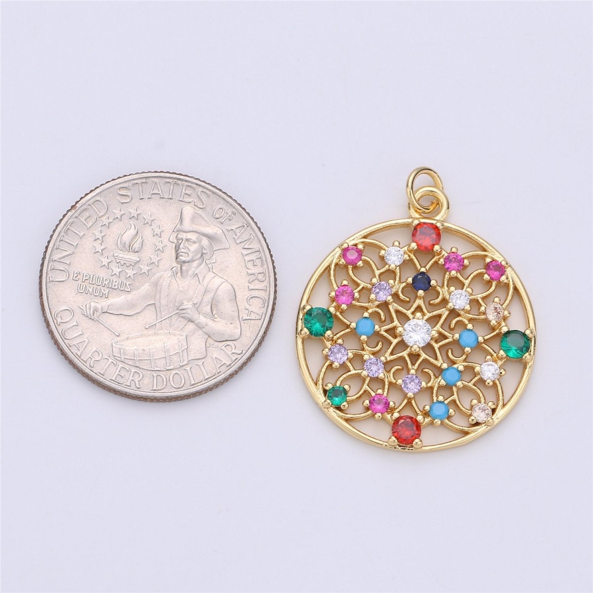 Micro Pave Dream Catcher Charm for Necklace Earring Charm Pendant Multi Color Cubic Coin Charm I-327 - DLUXCA