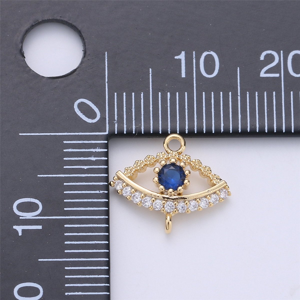 Micro Pave Evil Eye Connector 12x14mm, 2 open loops (1.5mm), Nickel free, 16K gold Filled Cubic zirconia, Evil eye charm F-302 - DLUXCA