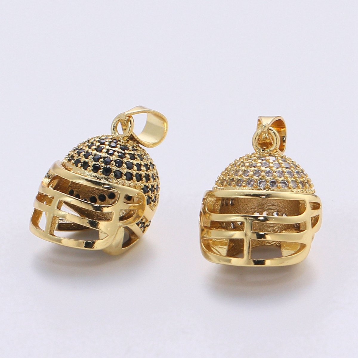 Micro Pave Football Helmet Charm Cubic Helm 3D Helmet charm 24k Gold Filled Pendant for Necklace Unisex Men Jewelry supply, PDGF-1731/I-795 - DLUXCA