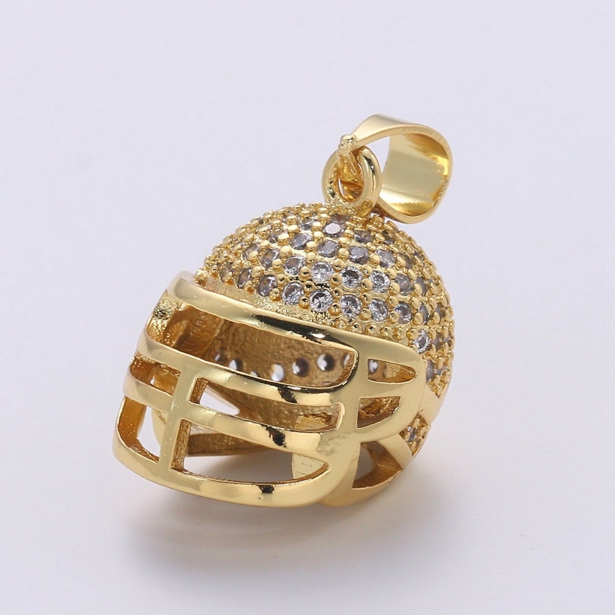 Micro Pave Football Helmet Charm Cubic Helm 3D Helmet charm 24k Gold Filled Pendant for Necklace Unisex Men Jewelry supply, PDGF-1731/I-795 - DLUXCA
