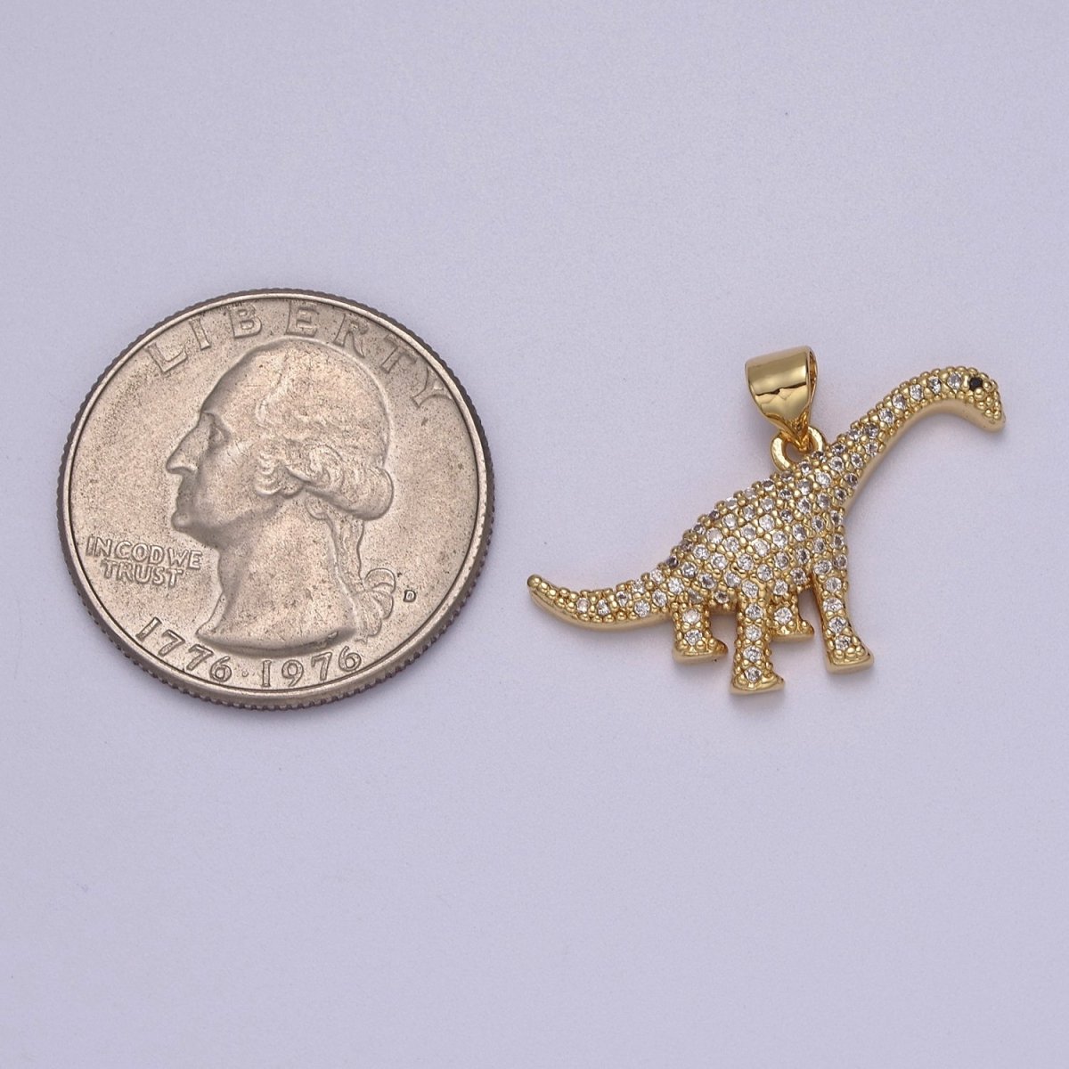 Micro Pave Gold Brontosaurus Dinosaur Charms Gold Pendant Jurassic, Dino Inspired Jewelry J-351 - DLUXCA