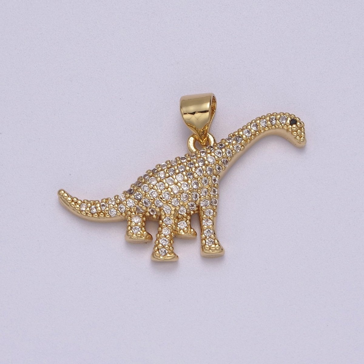 Micro Pave Gold Brontosaurus Dinosaur Charms Gold Pendant Jurassic, Dino Inspired Jewelry J-351 - DLUXCA