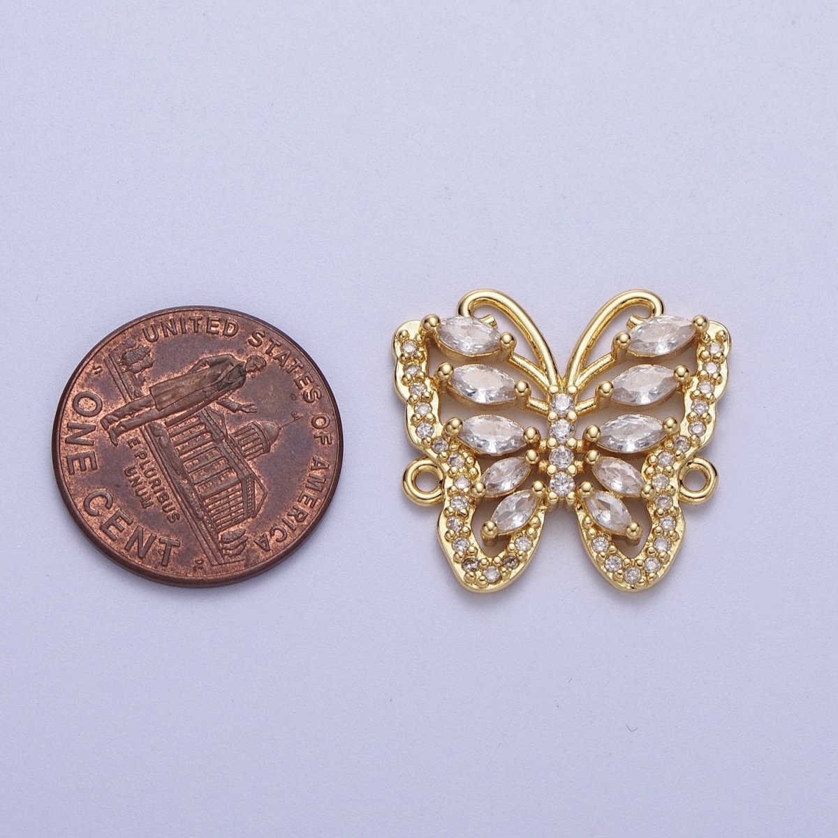 Micro Pave Gold Butterfly Charm Connector for Bracelet Necklace Link Connector F-316 - DLUXCA