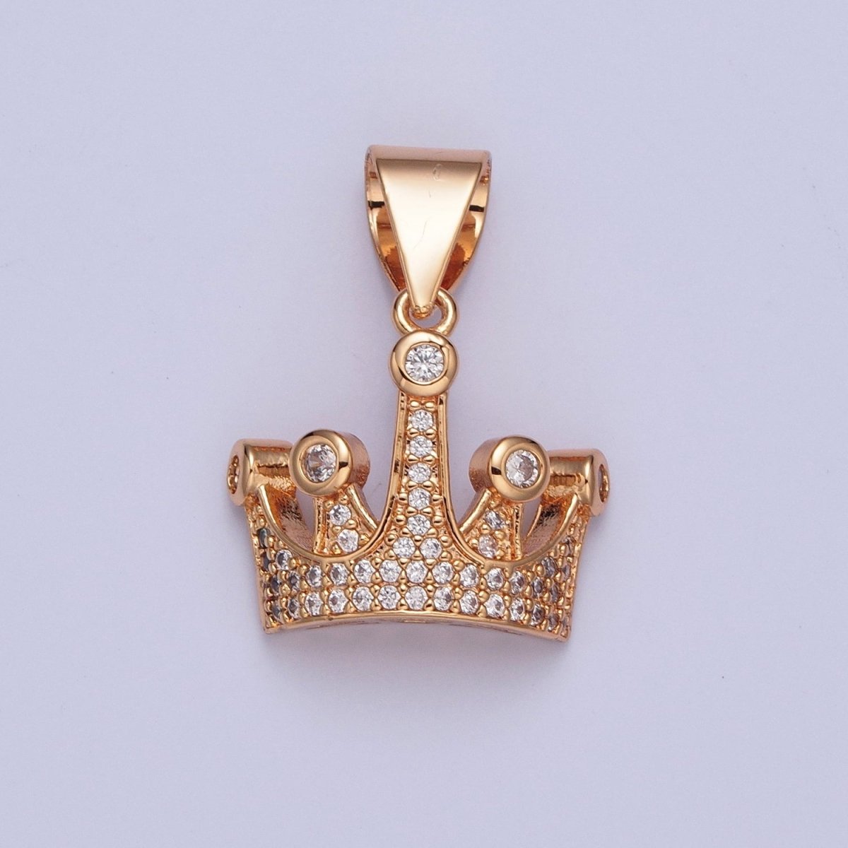 Micro Pave Gold Clear CZ Cubic Zirconia Royalty Crown Pendant For Jewelry Making Component X-379 - DLUXCA