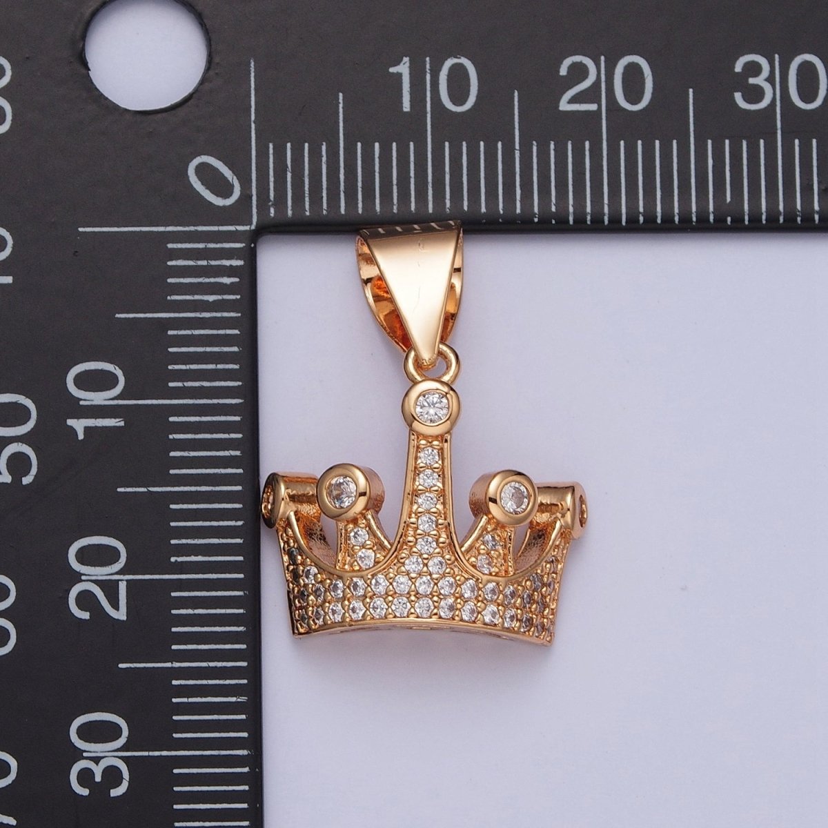 Micro Pave Gold Clear CZ Cubic Zirconia Royalty Crown Pendant For Jewelry Making Component X-379 - DLUXCA