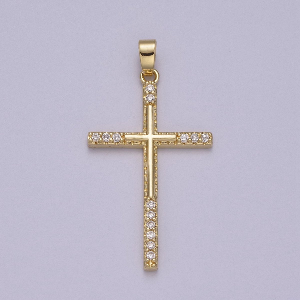 Micro Pave Gold Cross Pendant for Religious Jewelry Making N-600 - DLUXCA