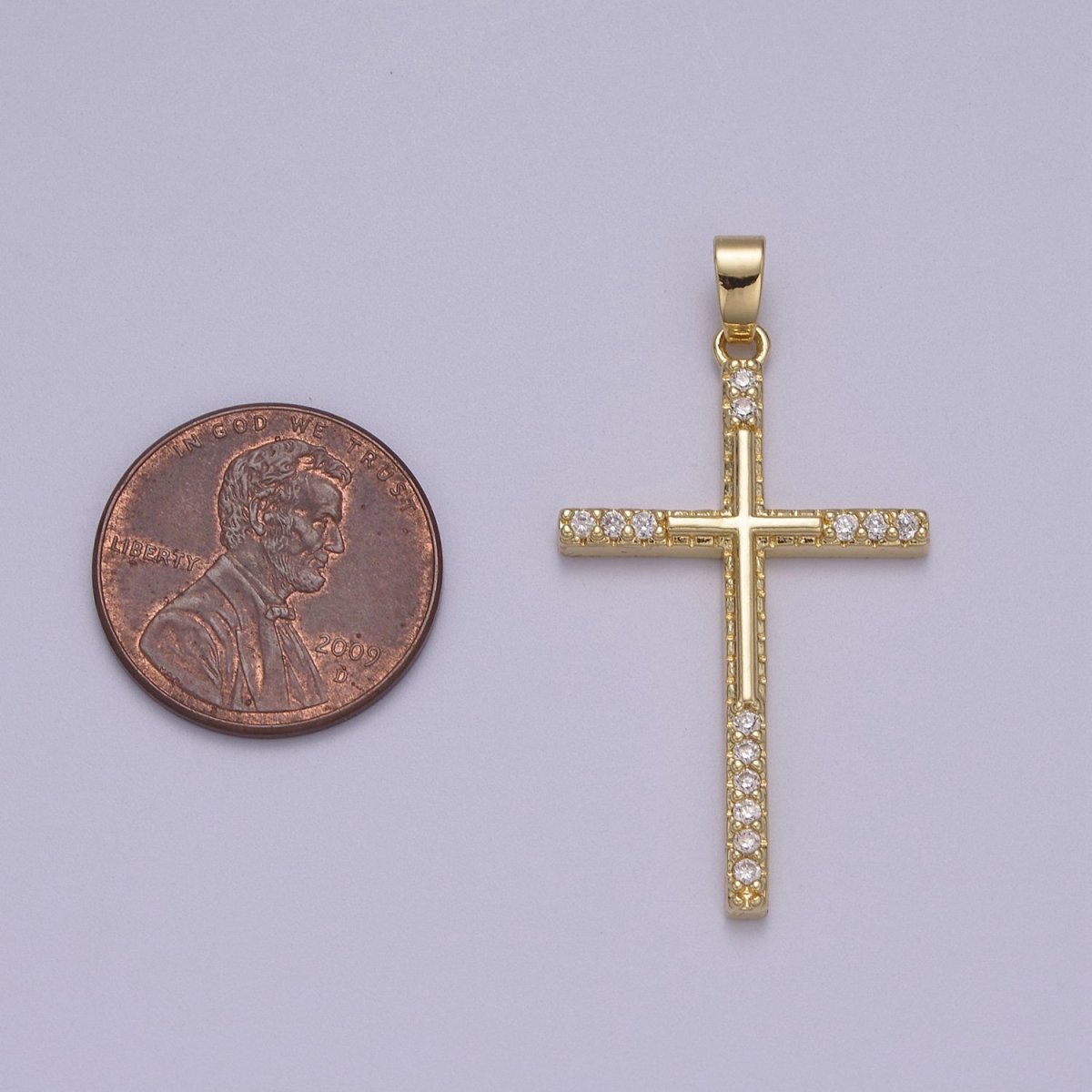 Micro Pave Gold Cross Pendant for Religious Jewelry Making N-600 - DLUXCA