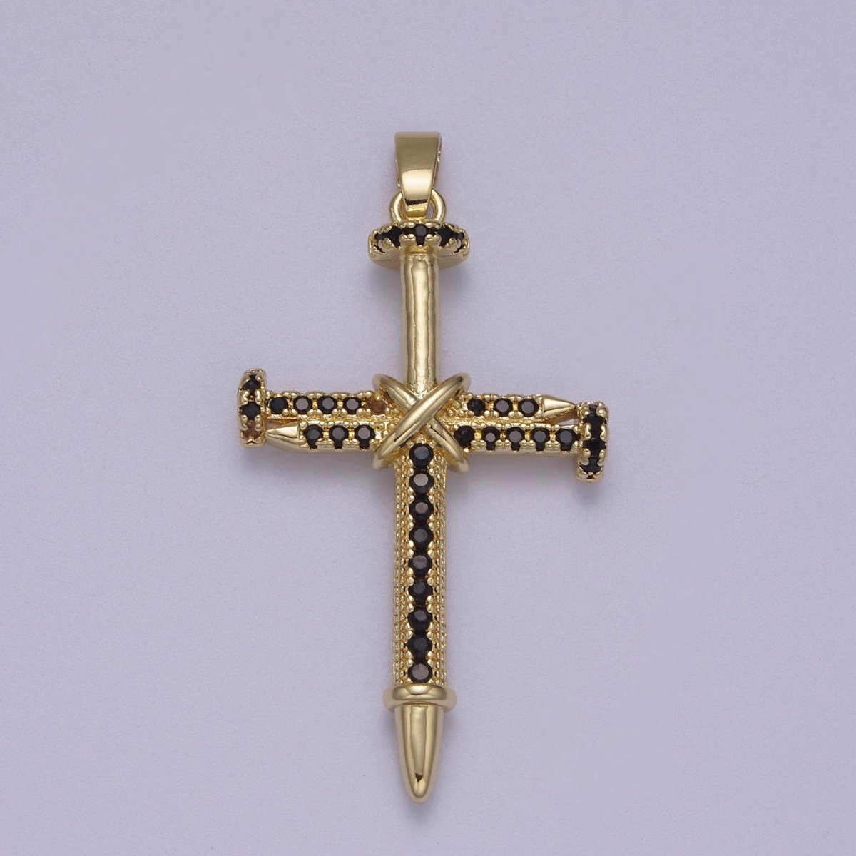 Micro Pave Gold Cross Pendant with Clear / Black Cz Stone N-592 N-593 - DLUXCA