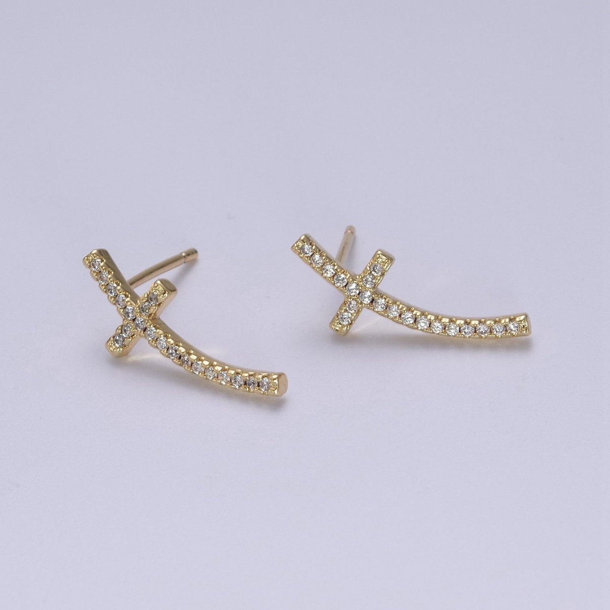 Micro Pave Gold Cross Stud Earring T-293 - DLUXCA