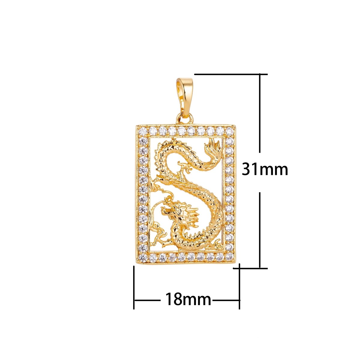 Micro Pave Gold Dragon Frame Majestic, Fairy Tale Mythical Creature tablet Necklace Pendant Charm for Jewelry Making H-633 - DLUXCA