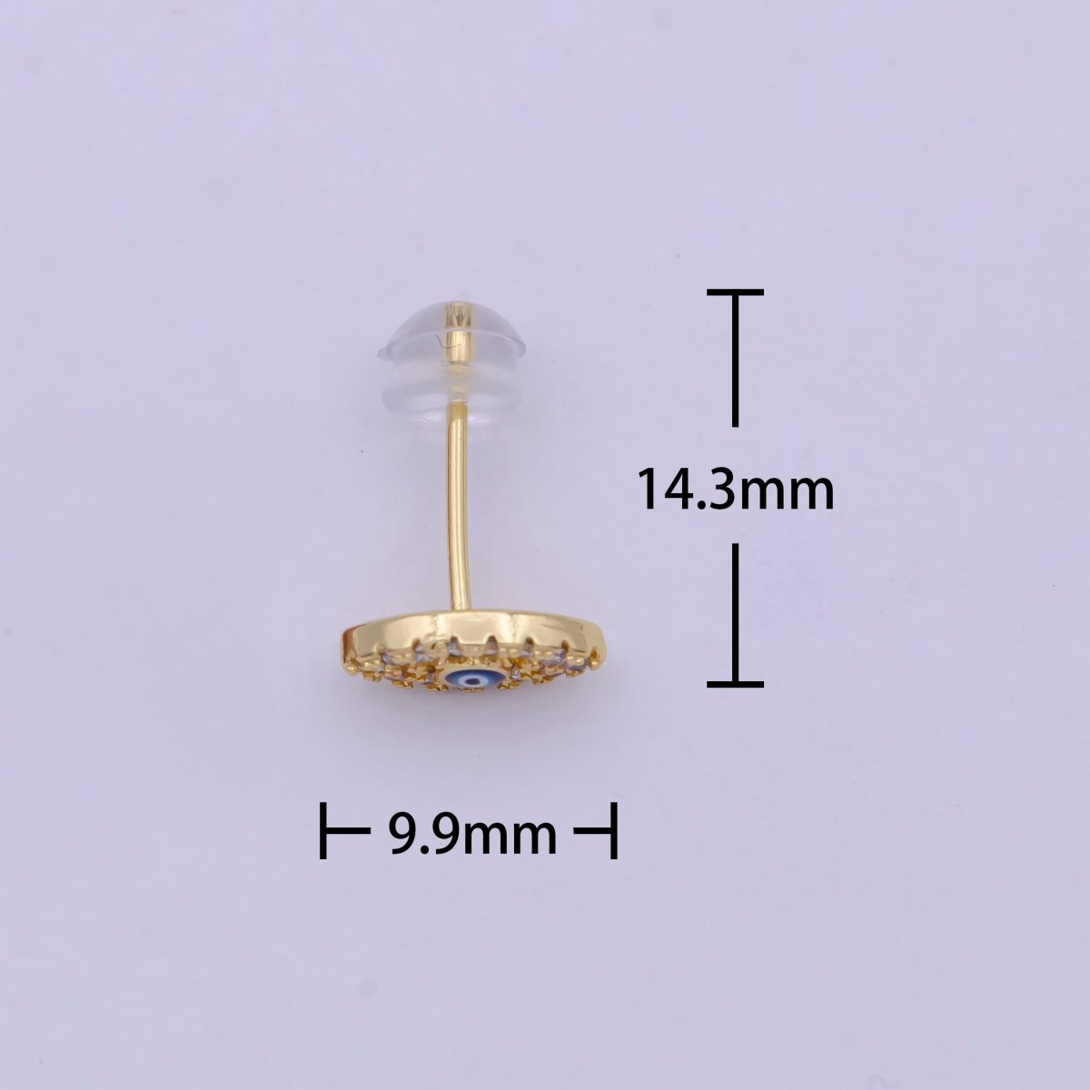 Micro Pave Gold Evil Eye Stud Earring Dainty Talisman Amulet Earring T-282 - DLUXCA