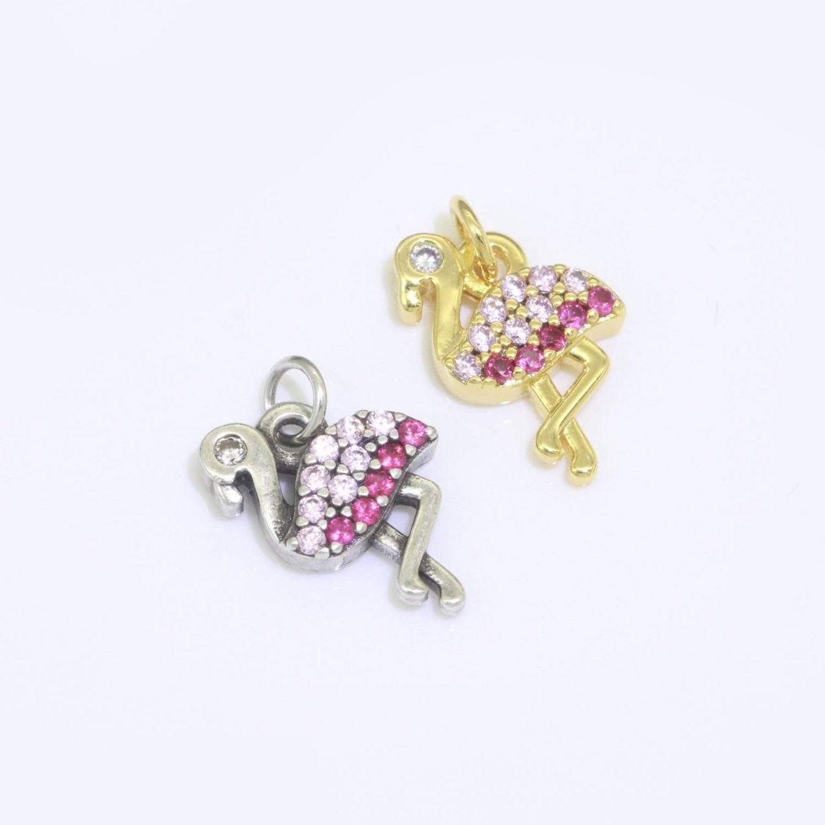 Micro Pave Gold Flamingo Charm 14k Gold Filled Bird Pendant Silver gold jewelry For Necklace Earring Bracelet M-522 M-523 - DLUXCA