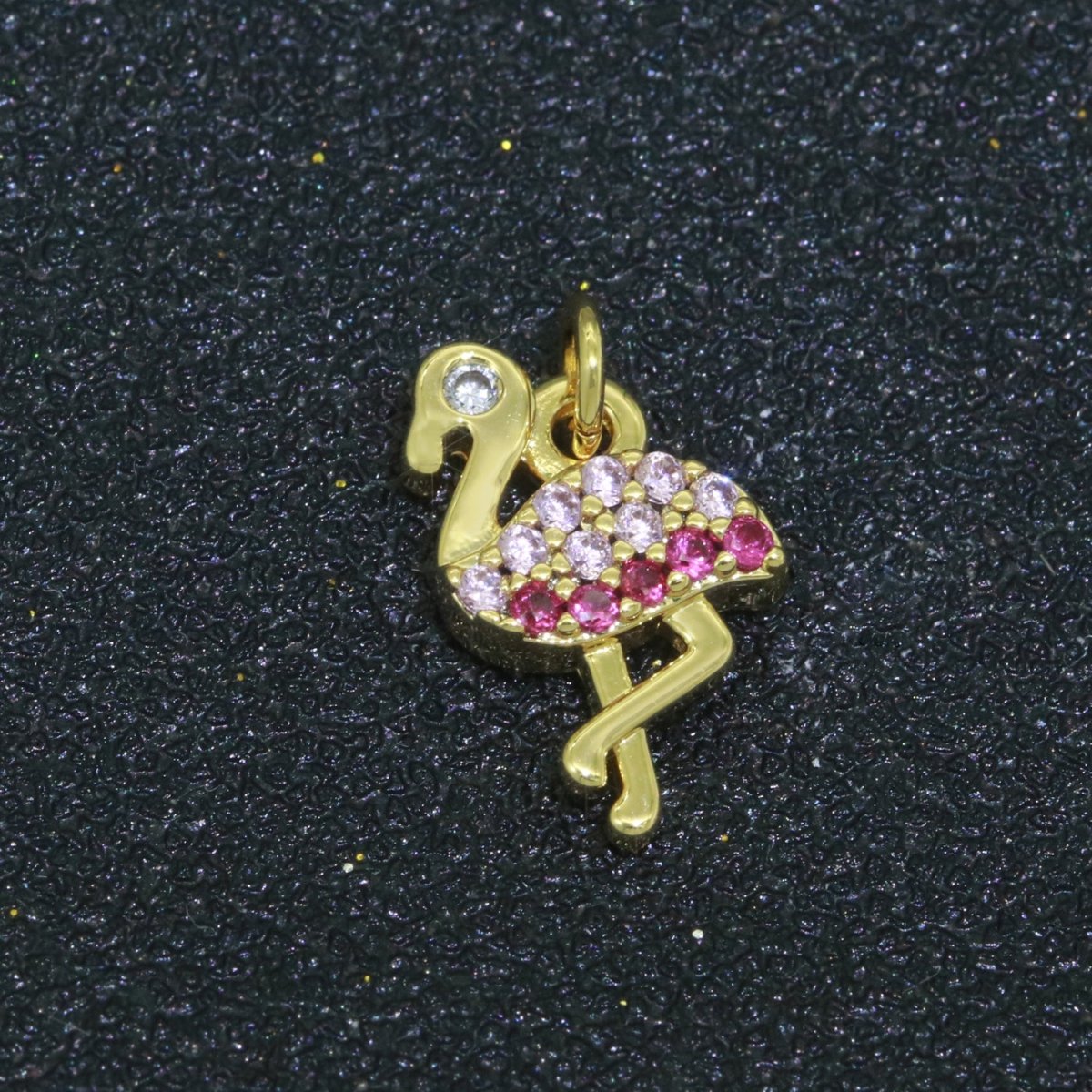 Micro Pave Gold Flamingo Charm 14k Gold Filled Bird Pendant Silver gold jewelry For Necklace Earring Bracelet M-522 M-523 - DLUXCA