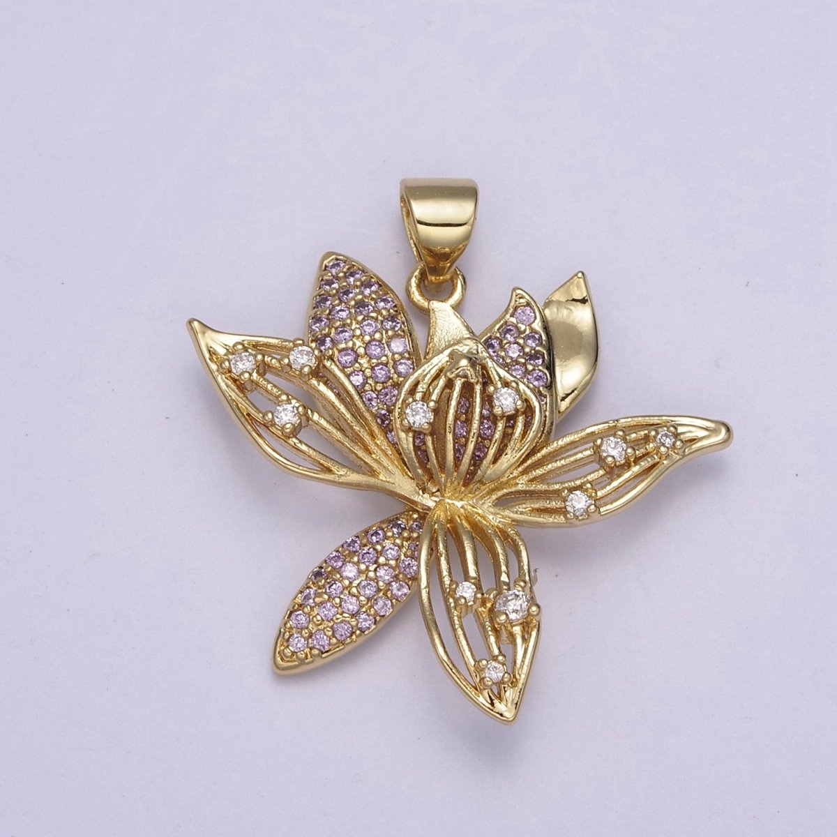 Micro Pave Gold Flower Pendant H-918 - DLUXCA