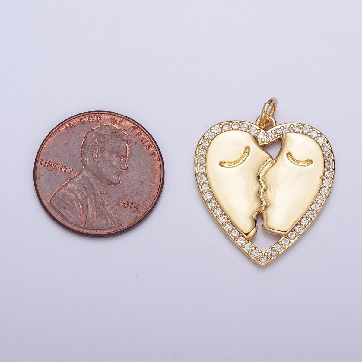 Micro Pave Gold Heart, Lovers Couple Charm For Jewelry Making X-128 - DLUXCA