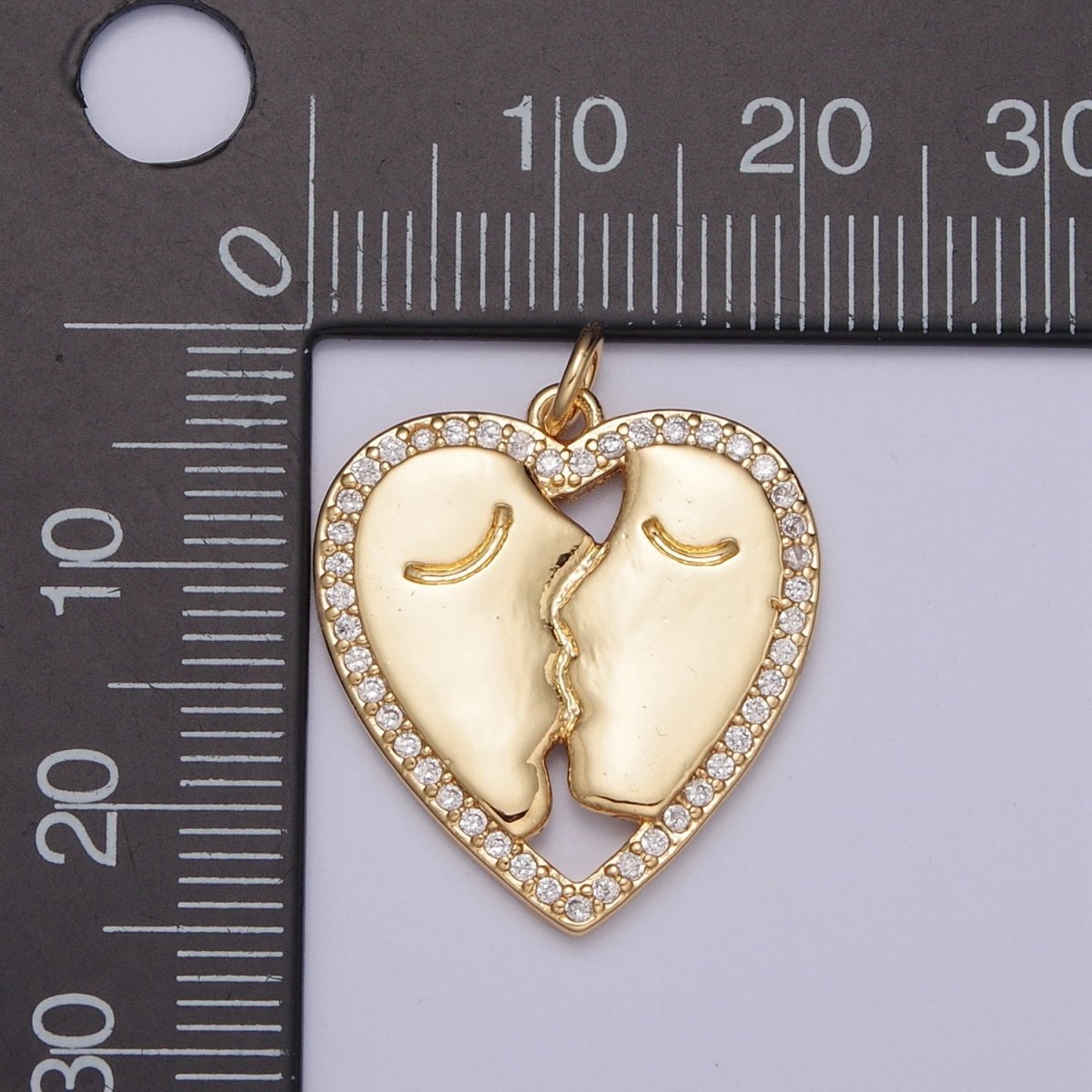 Micro Pave Gold Heart, Lovers Couple Charm For Jewelry Making X-128 - DLUXCA