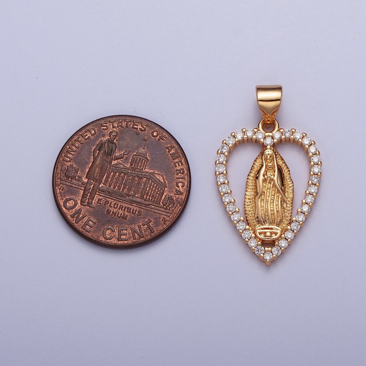 Micro Pave Gold Heart Medallion Lady Guadalupe Pendant Virgin Mary Charm for Catholic Religious Jewelry Making - DLUXCA