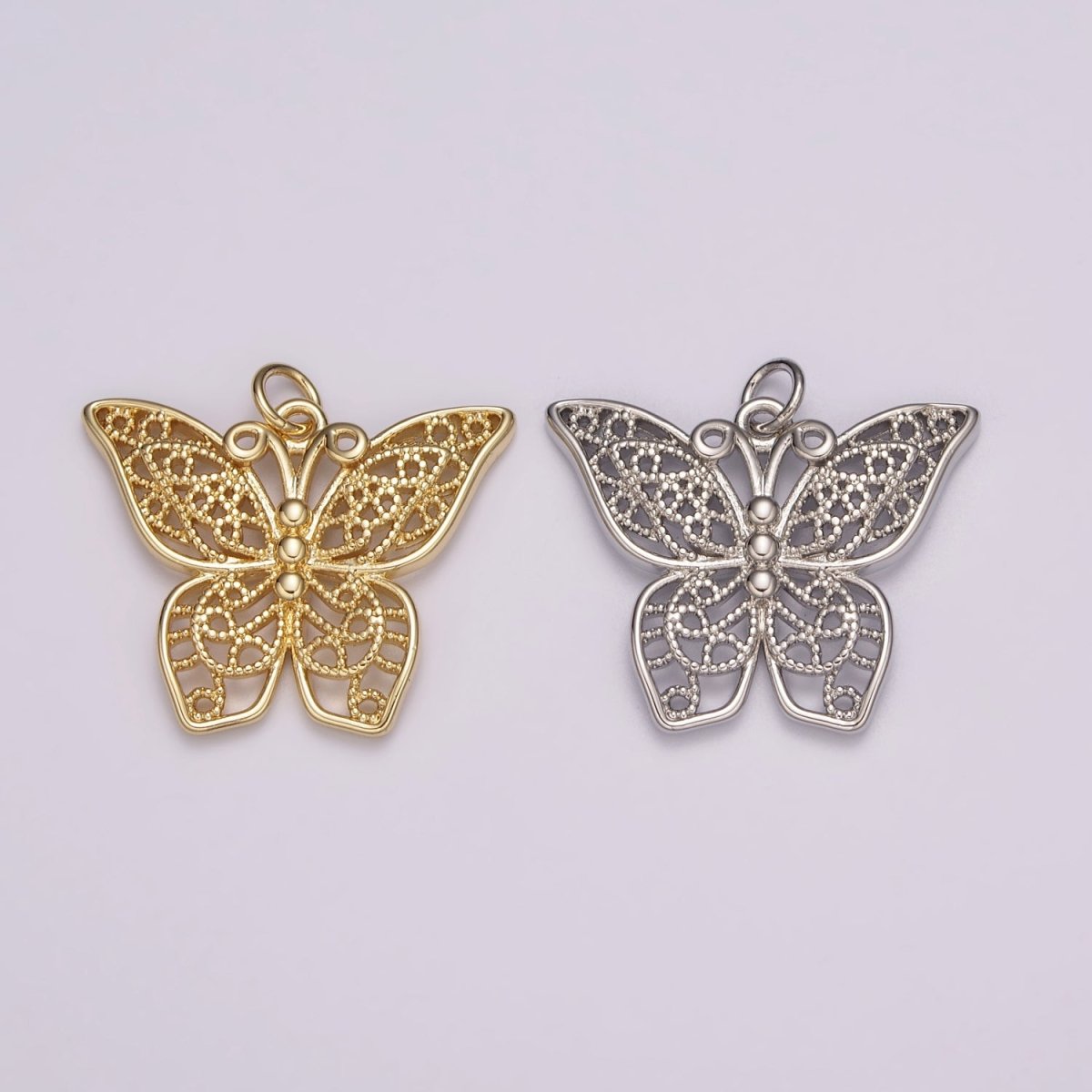 Micro Pave Gold Monarch Charm, Bracelet, Necklace, Earring Pendant Butterfly Charm N-162 N-163 - DLUXCA
