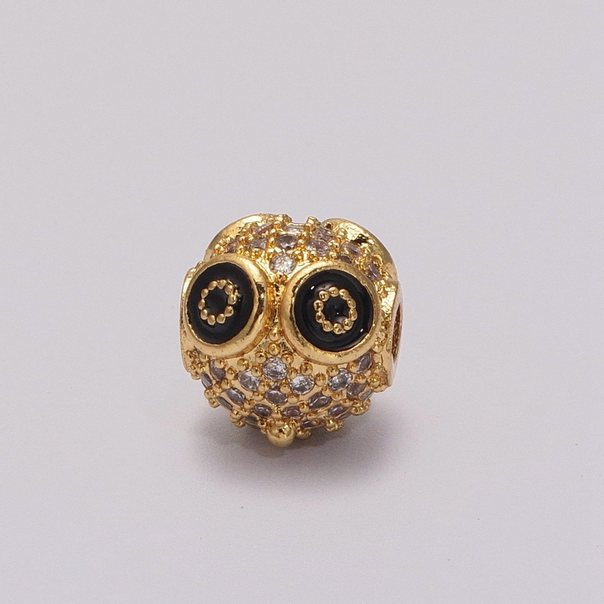 Micro Pave Gold Owl spacer bead Charm for beaded bracelet Making Supply Owl Head Bead 9mm with small hole B-641 to B-644 - DLUXCA