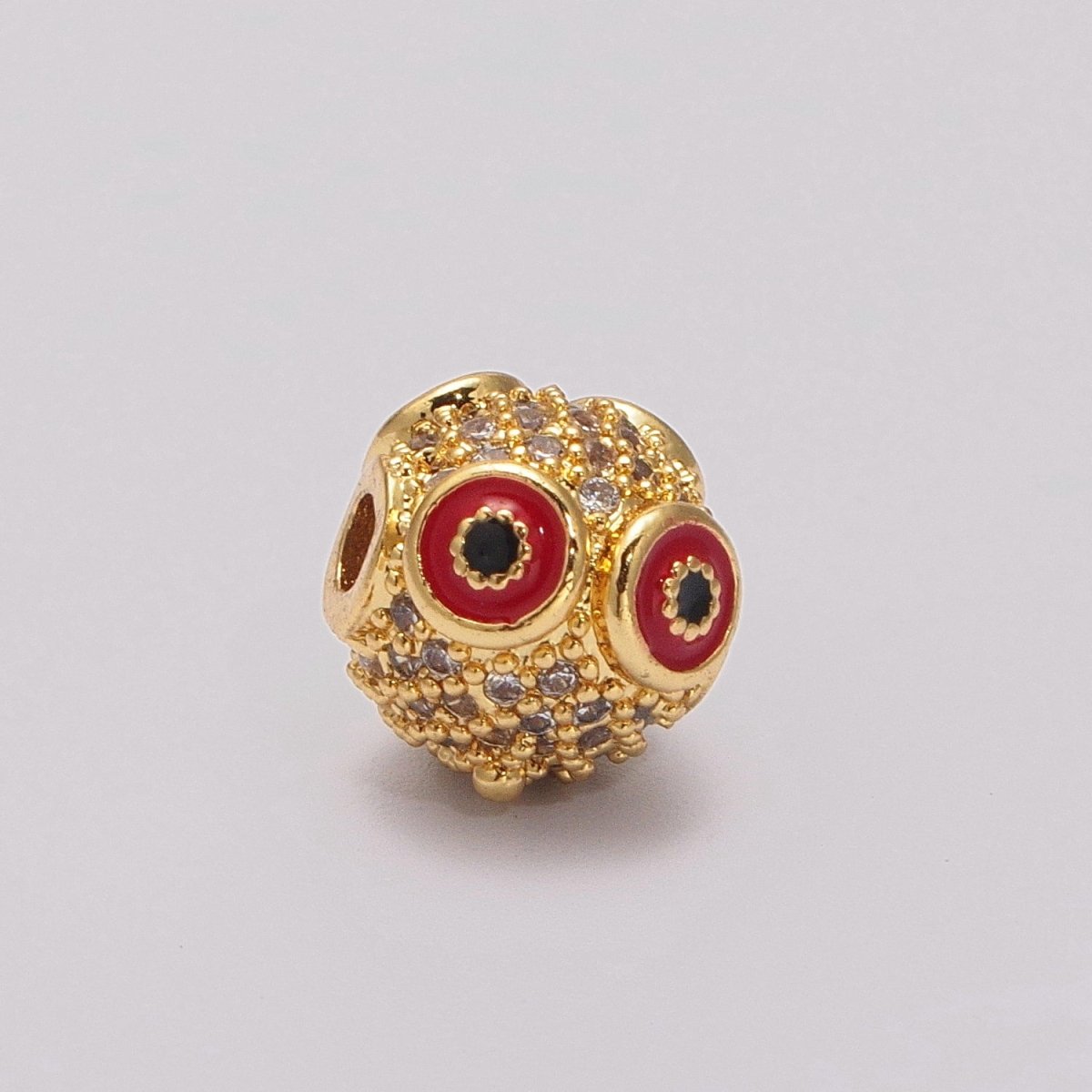 Micro Pave Gold Owl spacer bead Charm for beaded bracelet Making Supply Owl Head Bead 9mm with small hole B-641 to B-644 - DLUXCA