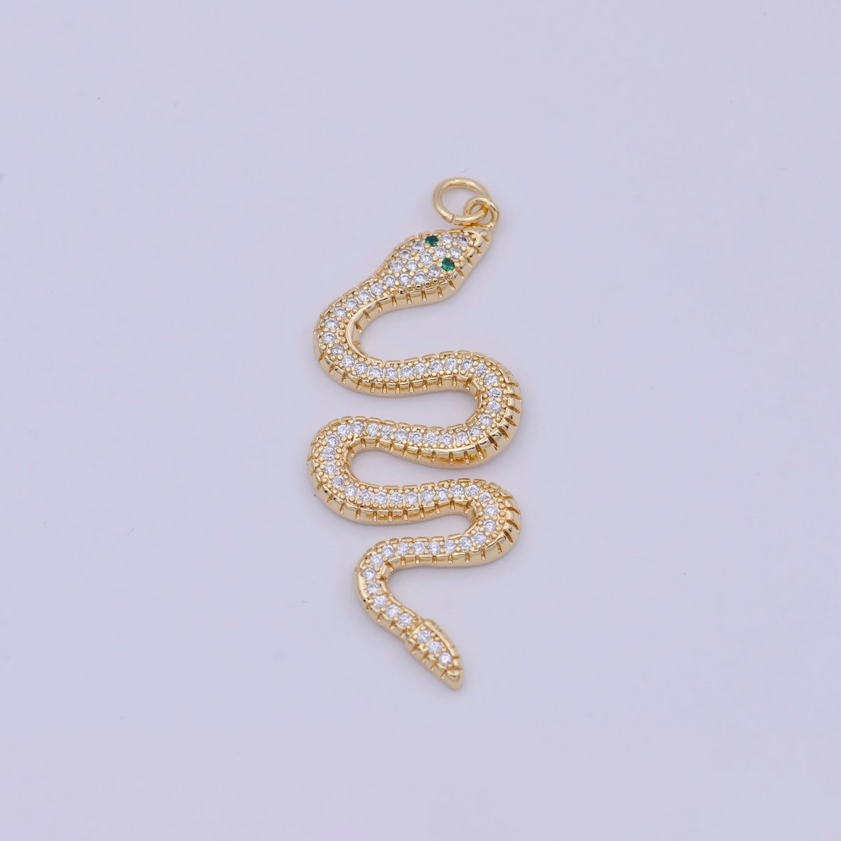 Micro Pave Gold Snake Charm - Dainty serpent Chinese Zodiac pendant viper, 18k gold Filled W-172 - DLUXCA