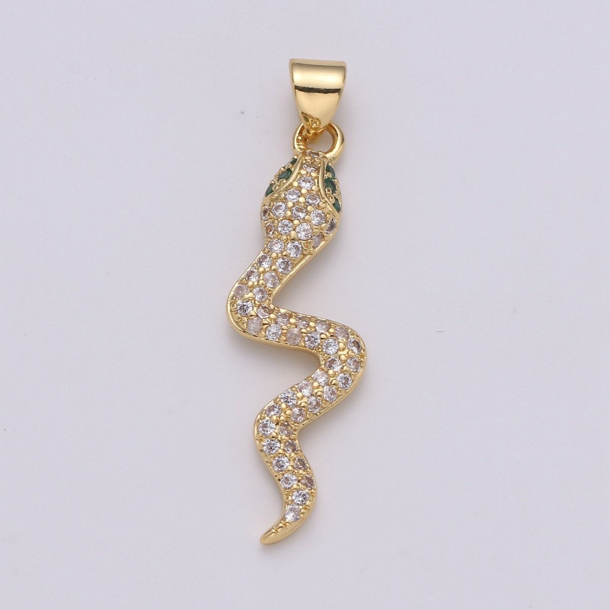 Micro Pave Gold Snake Charm Pendant, Cubic Snake Charms, Dainty Pendant Jewelry in 24K Gold Filled For Statement Necklace Earring I-809~I-811 - DLUXCA